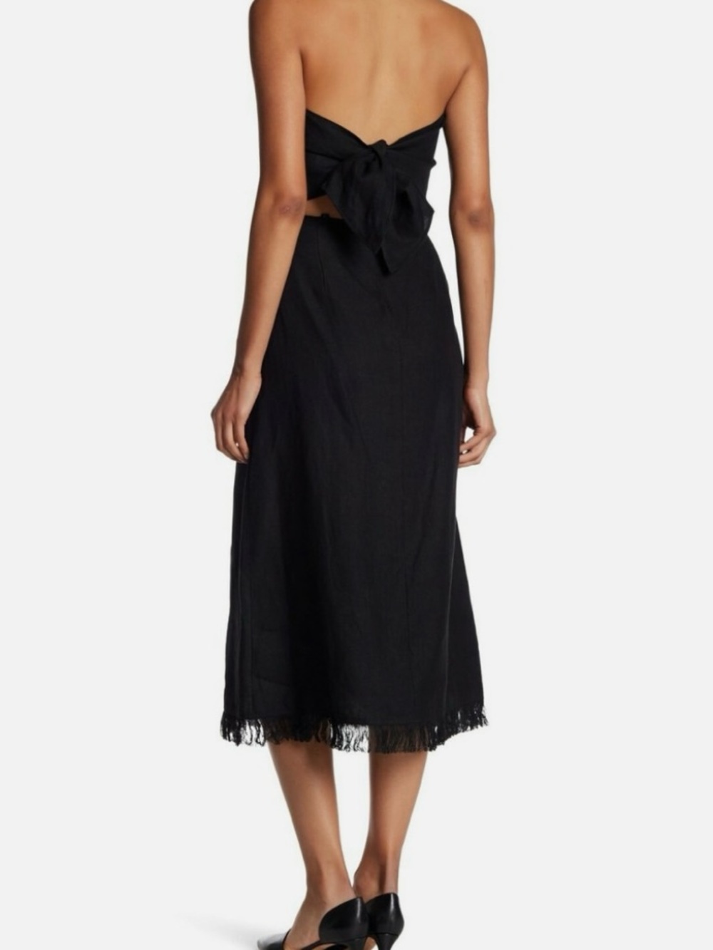 Theory Phyly Black Linen Drape Strapless Cutout Midi Dress New - Picture 2 of 7